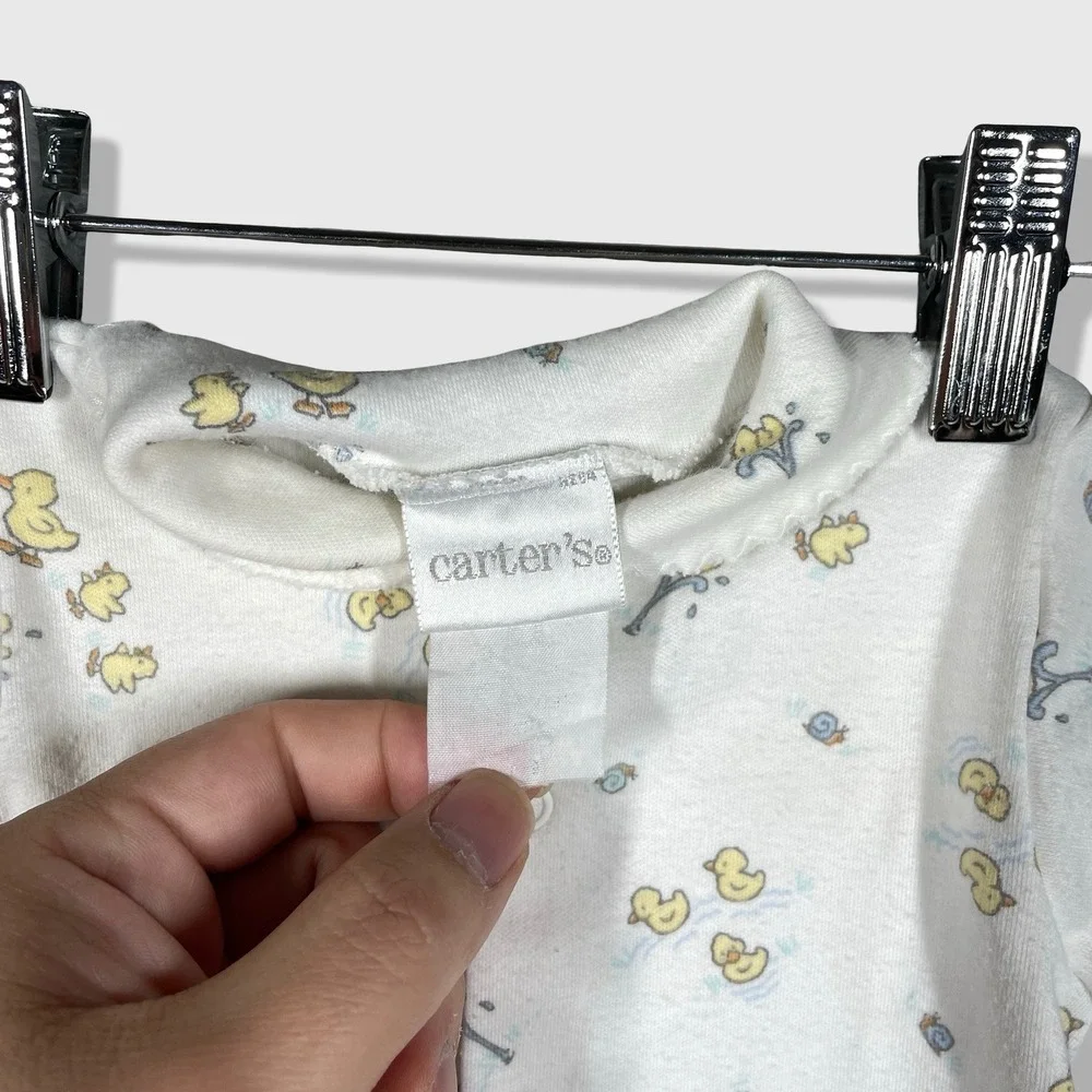 Carter's Footed Sleeper Baby 0-3M White Yellow Duck‎ Print Vintage Aesthetic